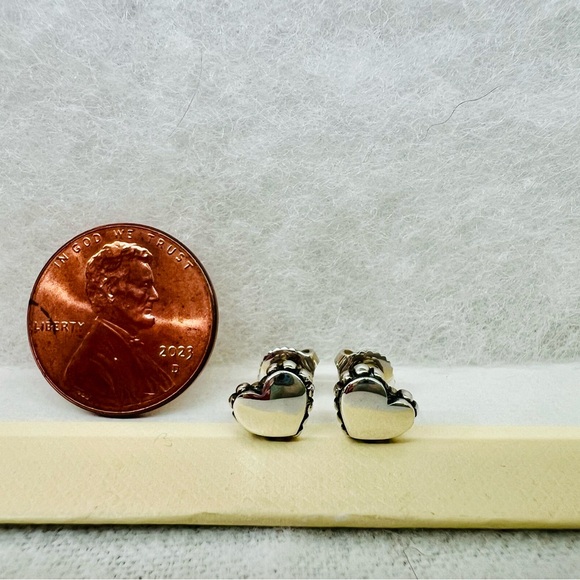 💜 LAGOS Sterling Silver Heart Earrings 14K Solid Gold Posts, Caviar Collection - Picture 7 of 9